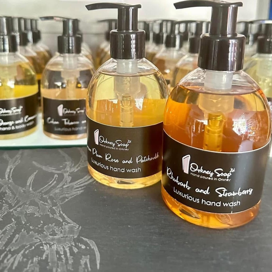 Orkney Soap Damson Plum, Rose & Patchouli and Rhubarb & Strawberry hand washes