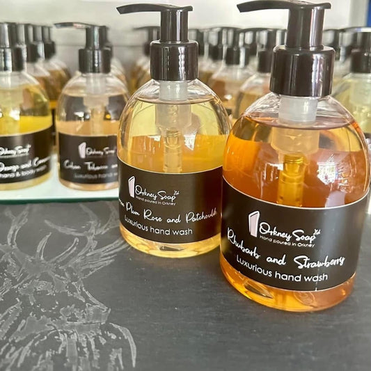Orkney Soap Damson Plum, Rose & Patchouli and Rhubarb & Strawberry hand washes